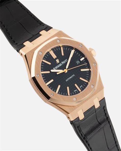 audemars piguet royal oak rose gold black strap|audemars royal oak 44mm strap.